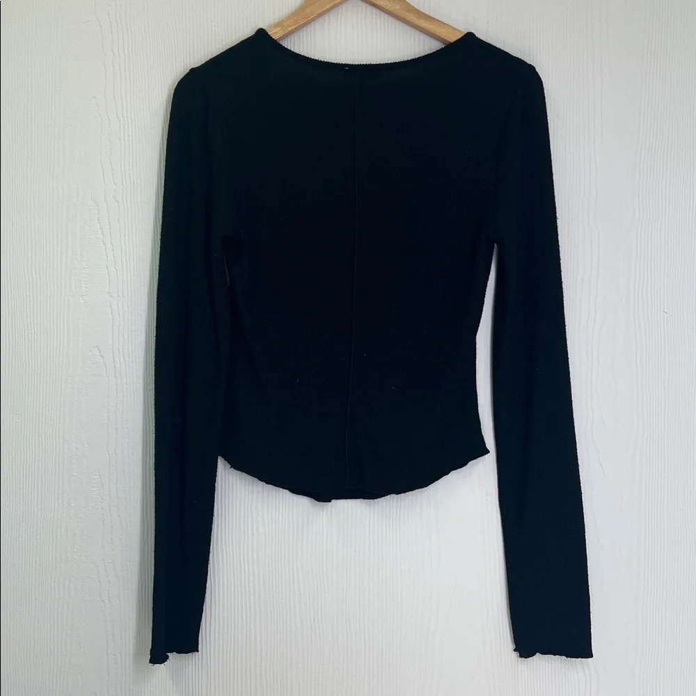 Free People - Intimately Keep It Basic Black Ribbed Soft Henley Blouse Small - Picture 10 of 10